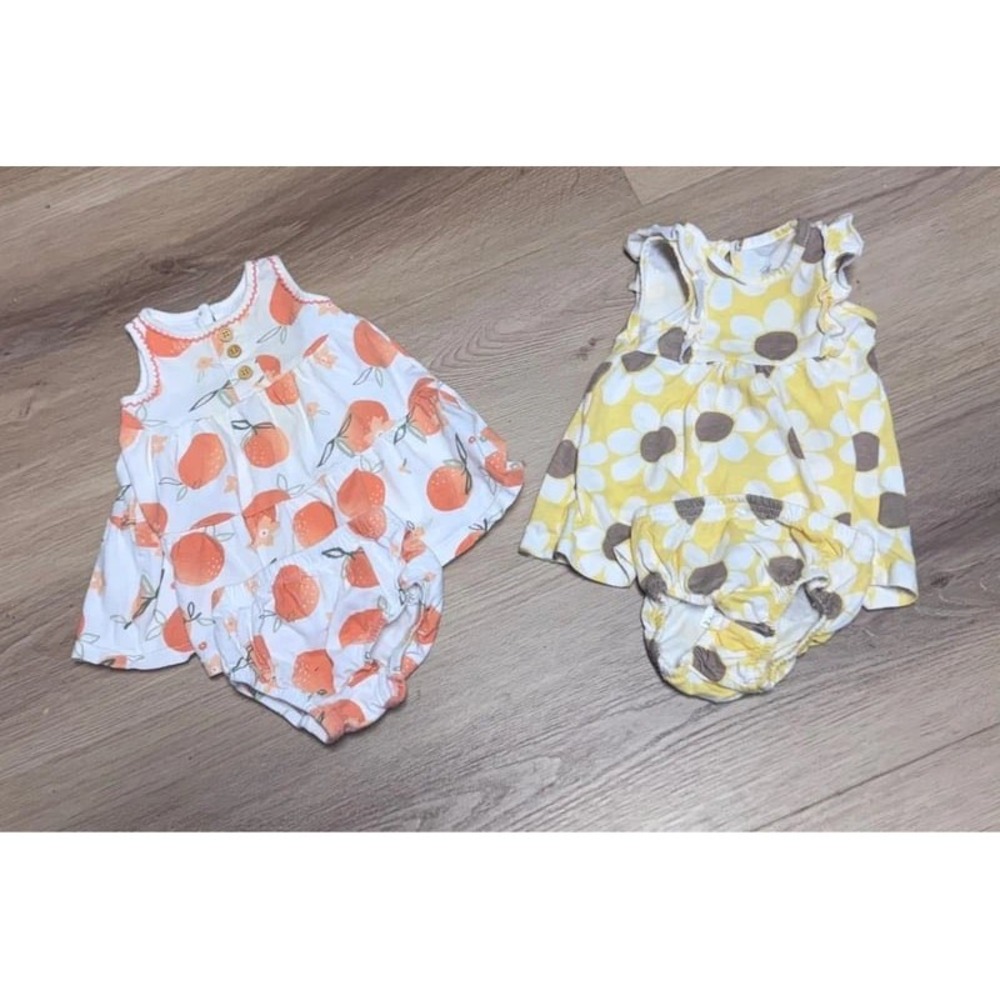 Sterling Baby Girls 2 Piece Dress Set 3M Orange Fruit & Daisy Floral